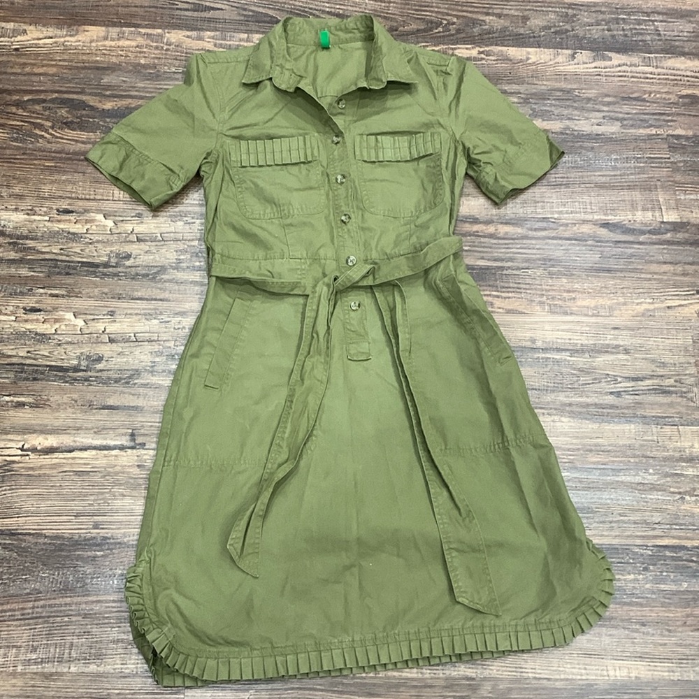 United Colors Of Benetton Olive Green Shirt Dress